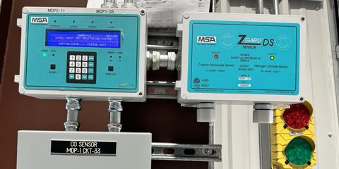 Carbon monoxide and nitrogen dioxide monitoring panels tied to the bay ventilation